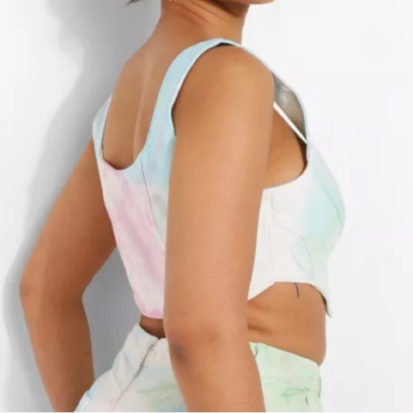 boohoo Denim Tie Dye Corset Top - Picture 2 of 4